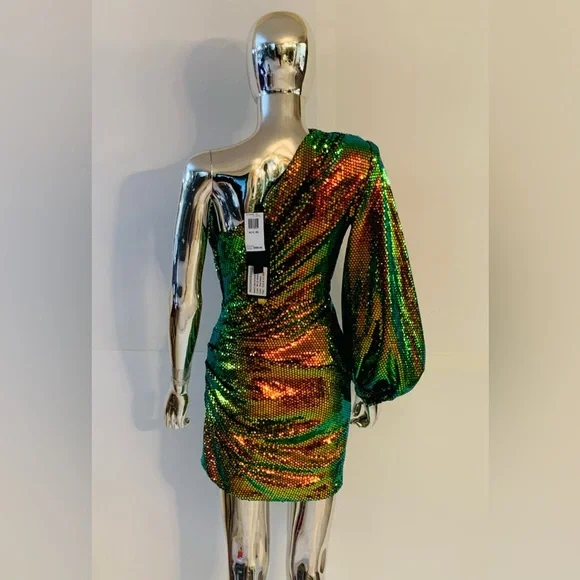 Bronx and Banco Galaxy Petrol One Shoulder Sequin Dress
